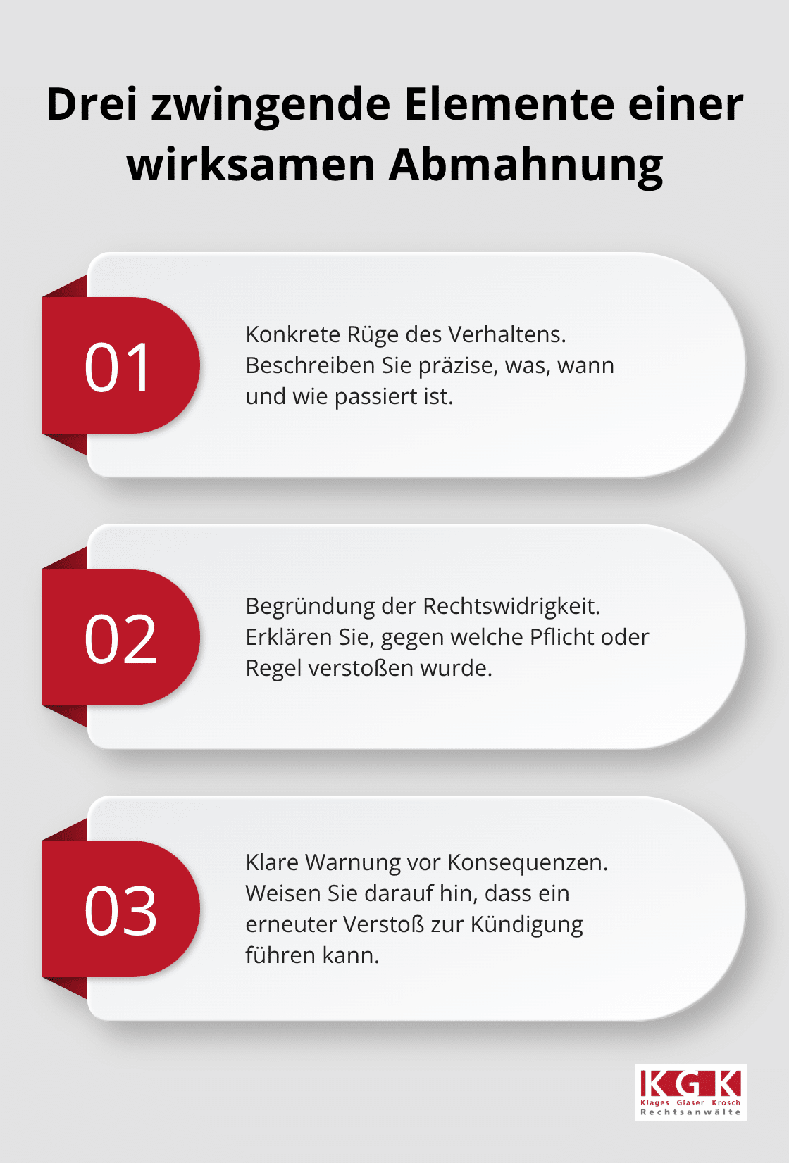 Infografik: Drei Elemente, die eine Abmahnung wirksam machen - Arbeitnehmerrechte Beratung Privatpersonen