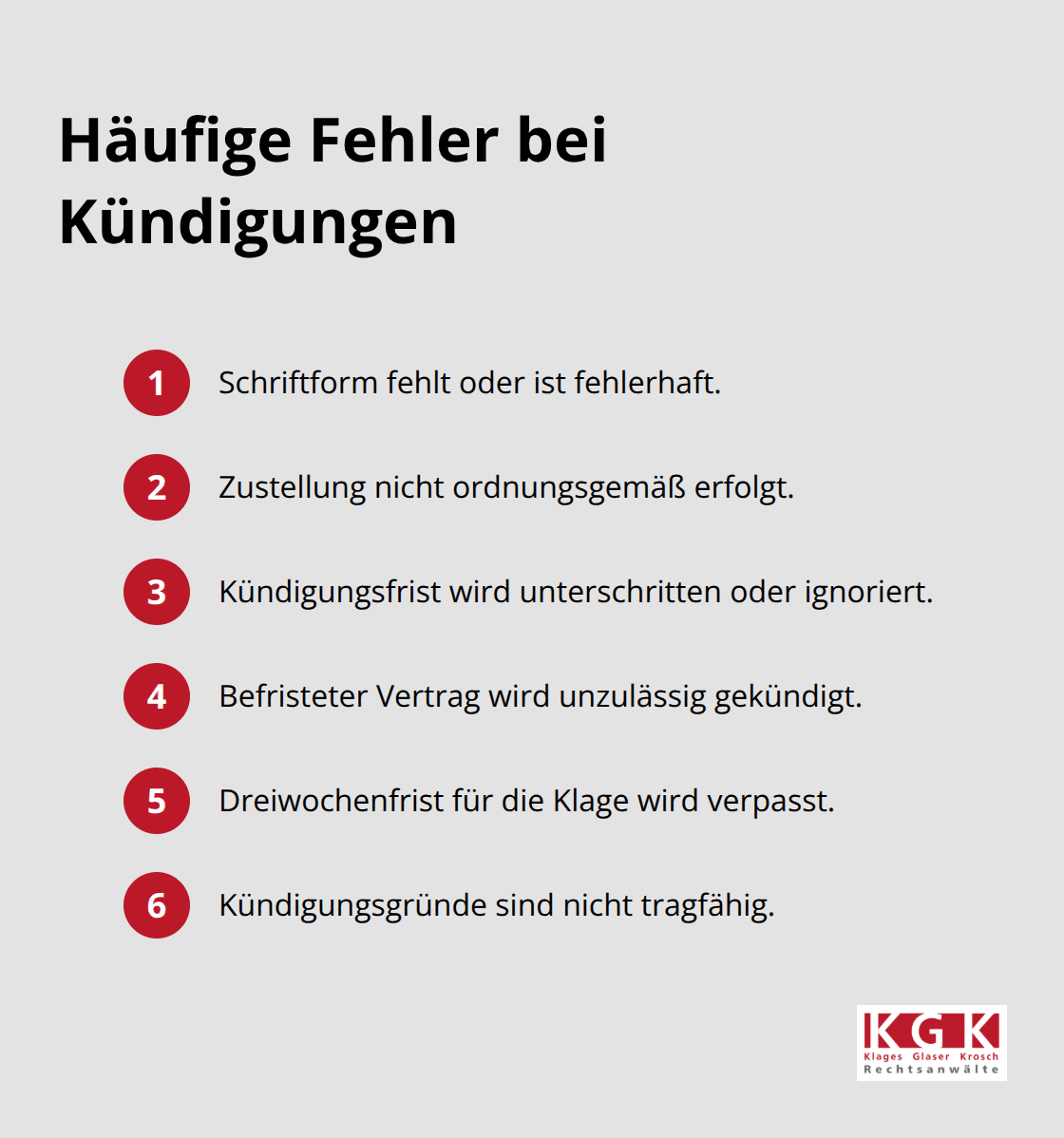 Liste häufiger Arbeitgeberfehler bei Kündigungen und Fristen