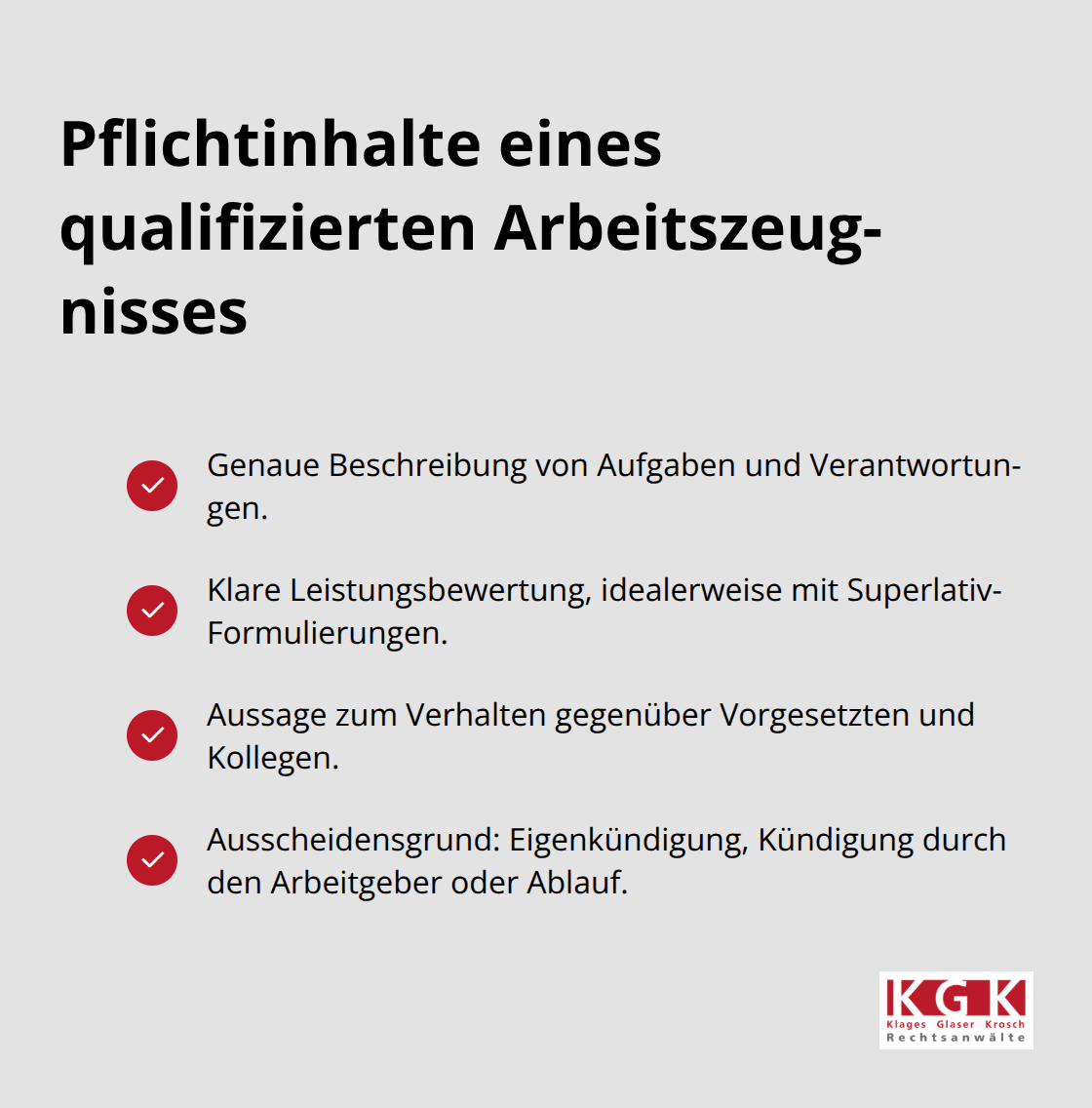 Checkliste der Kernelemente, die ein qualifiziertes Arbeitszeugnis enthalten muss
