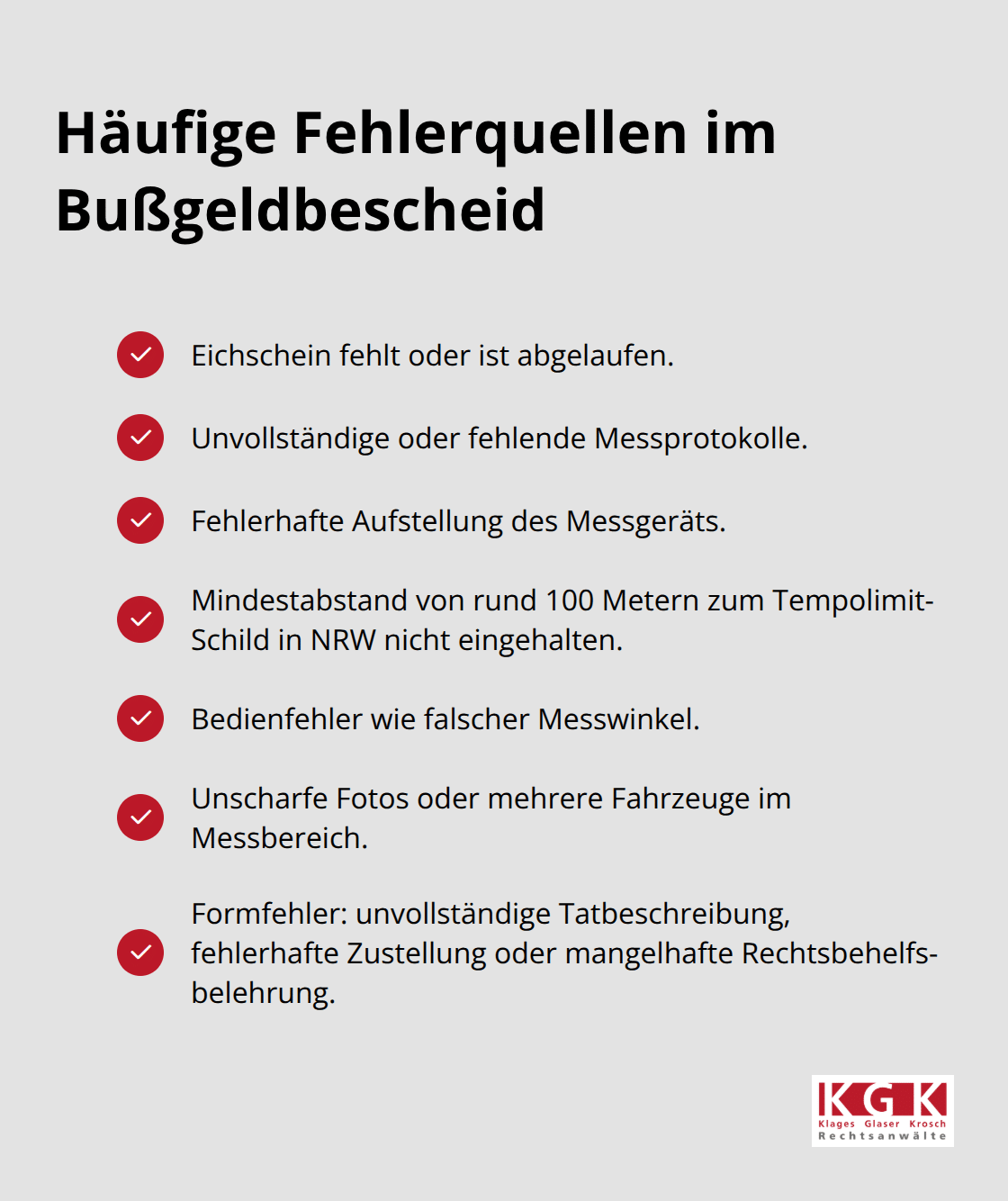 Checkliste mit häufigen Fehlerquellen bei Bußgeldbescheiden in Deutschland - Bußgeld Bescheid Einspruch Köln