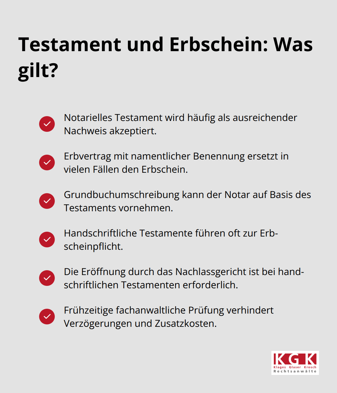 Überblick: Wann reicht ein Testament und wann ist ein Erbschein erforderlich - Erbschein Klärung Beratung Köln