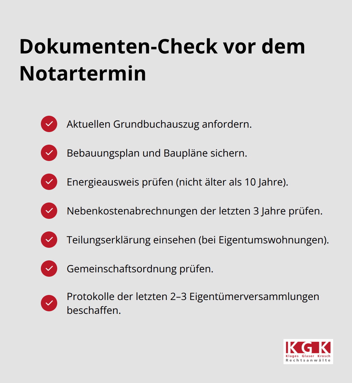 Checkliste der wichtigsten Unterlagen, die Käufer vor dem Notartermin prüfen sollten. - Immobilienkauf Abwicklung Köln