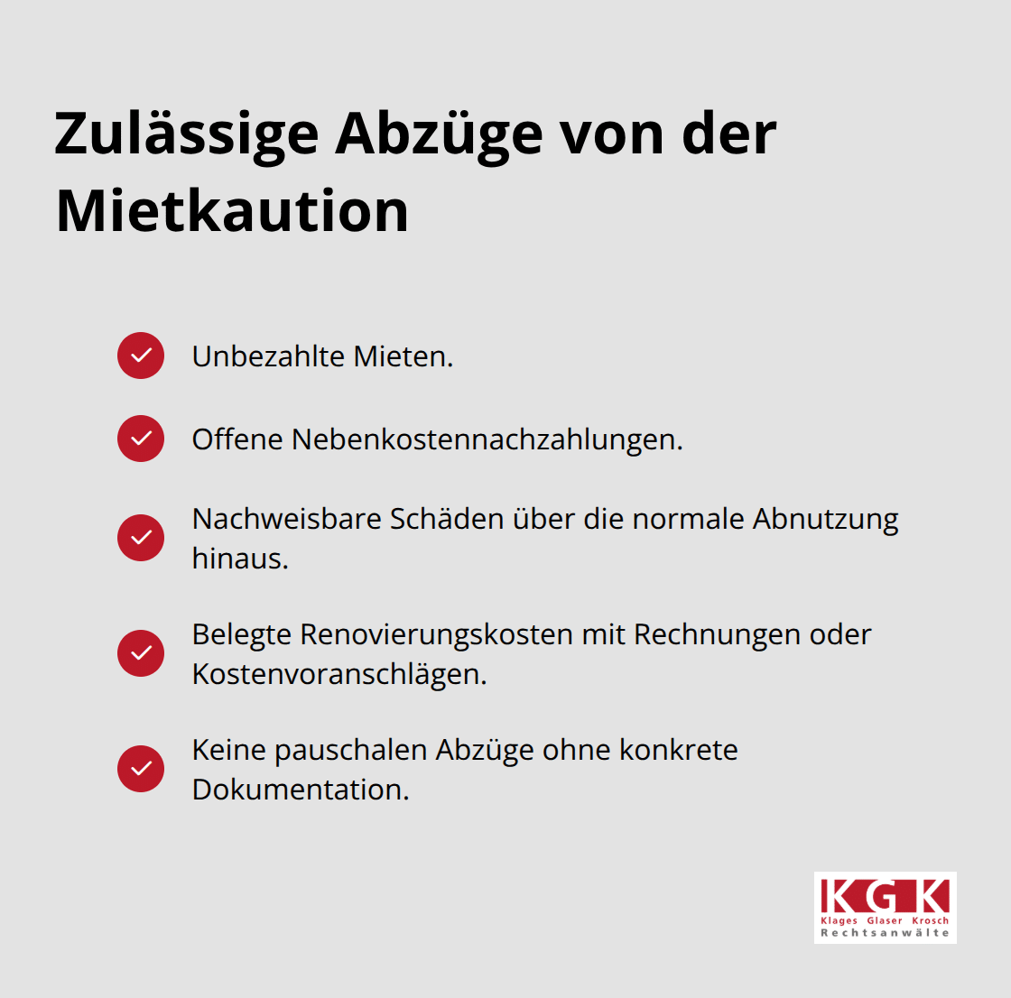 Checkliste zulässiger Gründe für einen Kautionseinbehalt in Deutschland