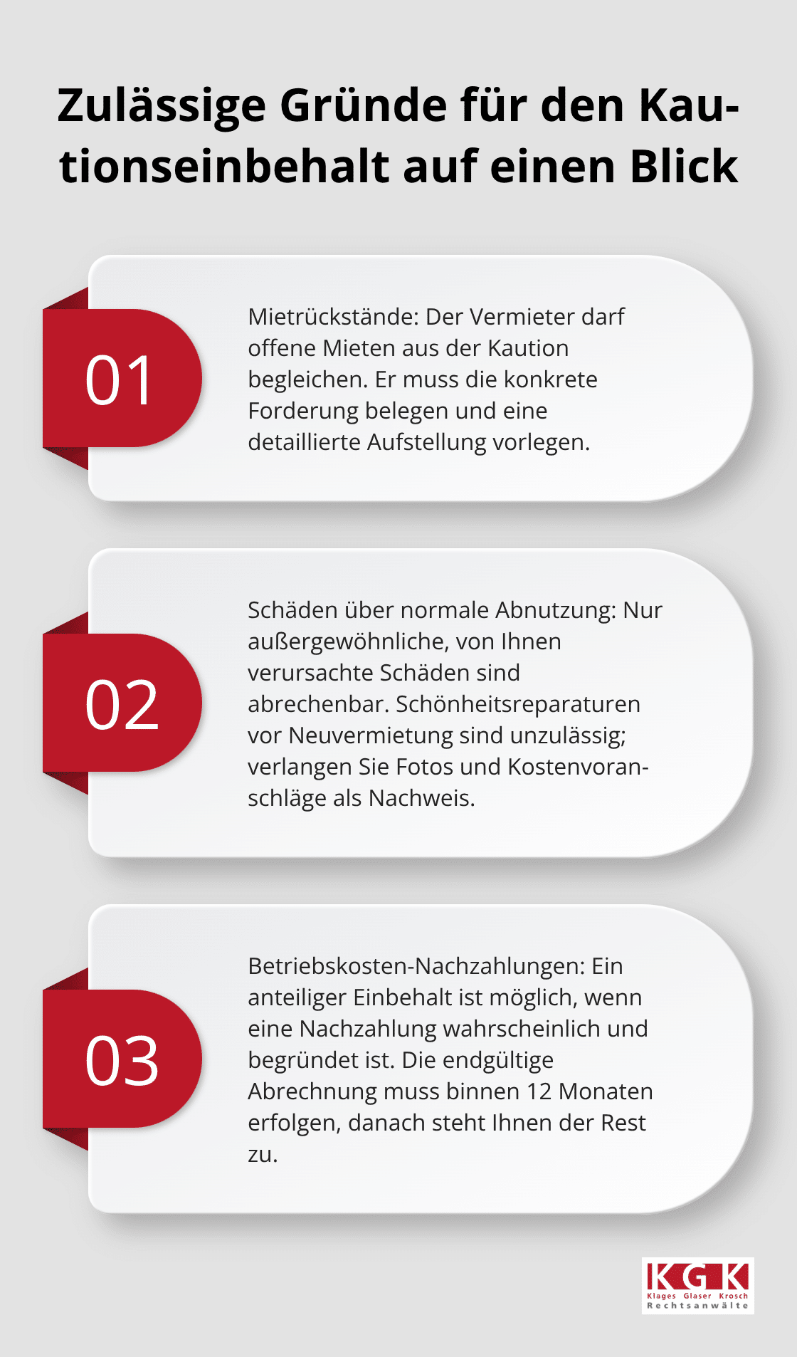 Drei rechtlich anerkannte Gründe für den Einbehalt der Mietkaution