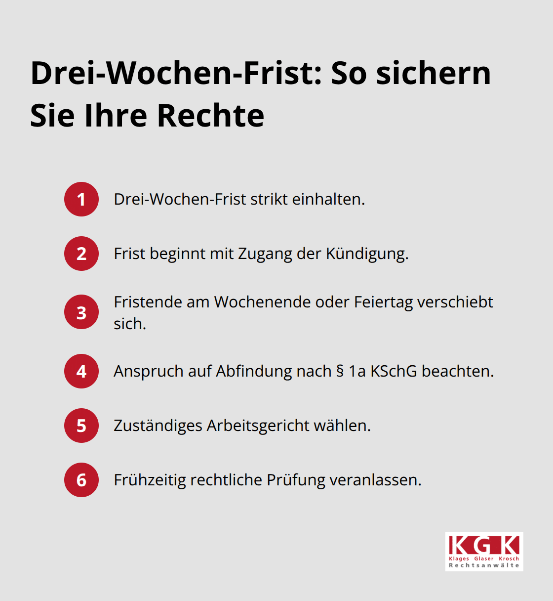 Kompakte To-do-Liste zur dreiwöchigen Klagefrist nach einer Kündigung in Deutschland - Kündigungsschutz Tipps Köln