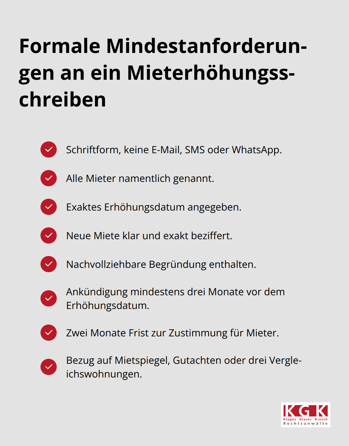 Checkliste der formalen Anforderungen und Fristen für ein wirksames Mieterhöhungsschreiben - Mieterhöhungen Rechtlich Prüfen