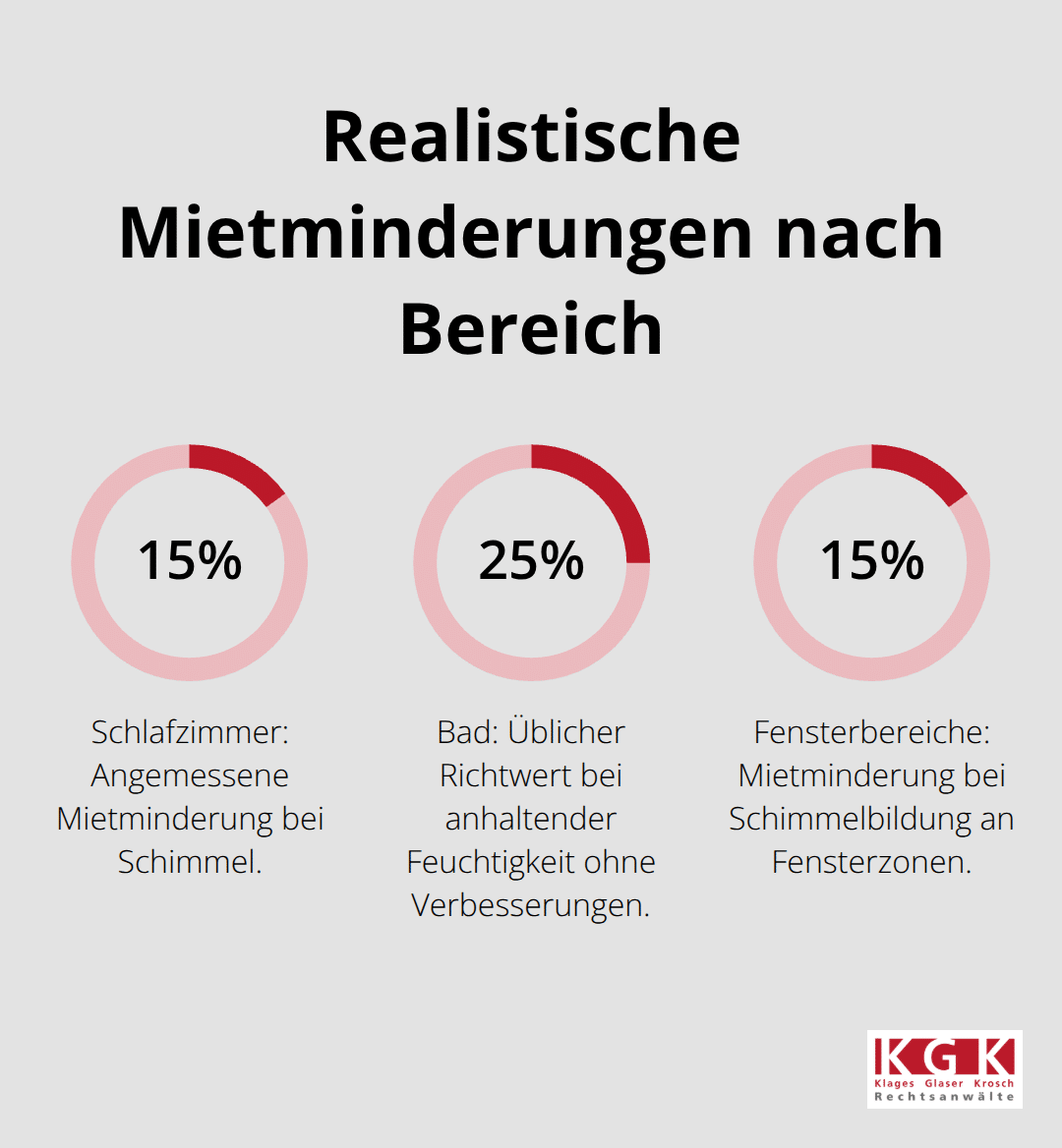 Typische Minderungsquoten bei Schimmel nach Raum/Bereich - Mietminderung Schimmel Beweise