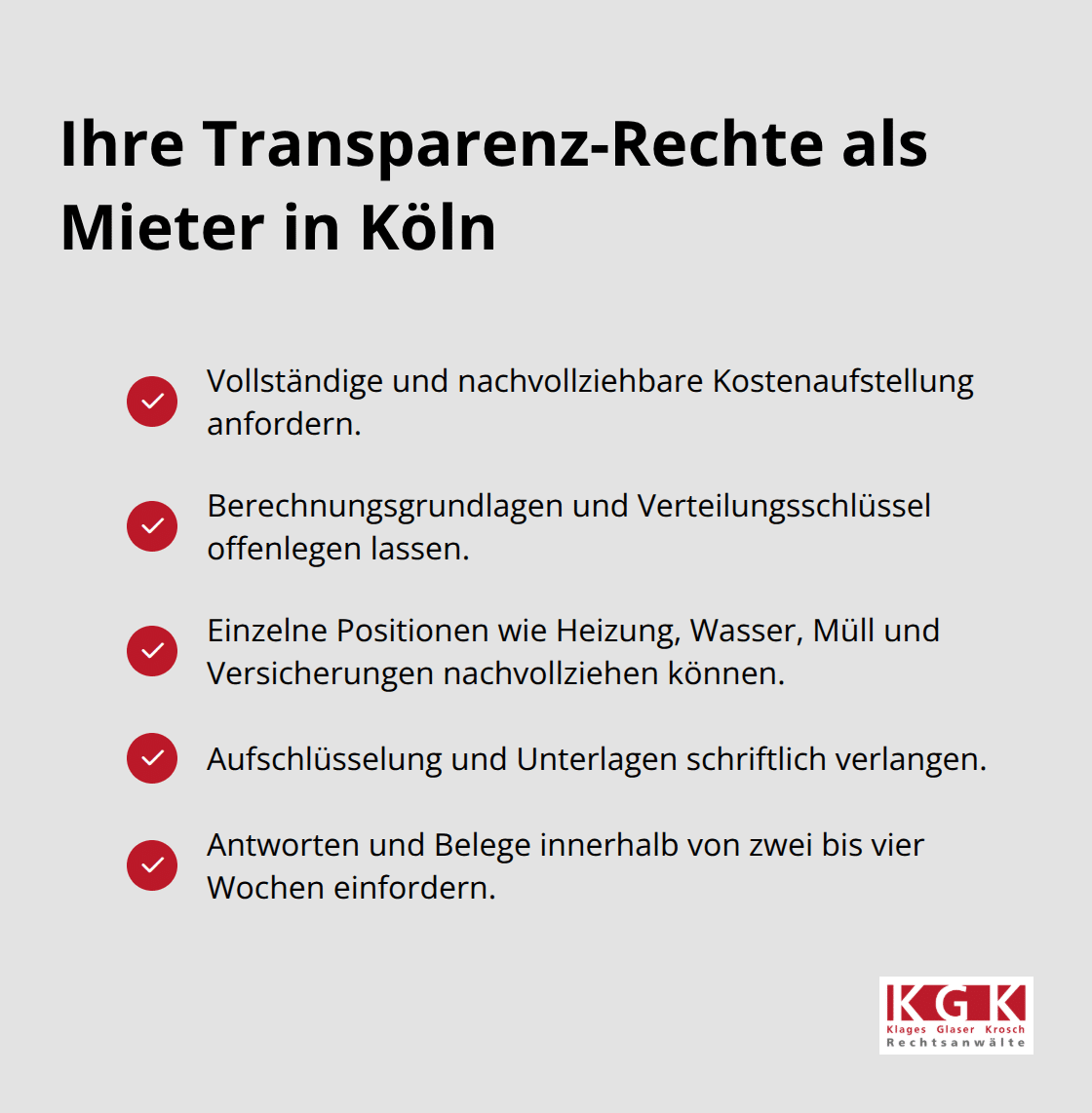 Checkliste: Transparenz und Nachvollziehbarkeit der Nebenkostenabrechnung - Nebenkostenabrechnung Prüfen Köln