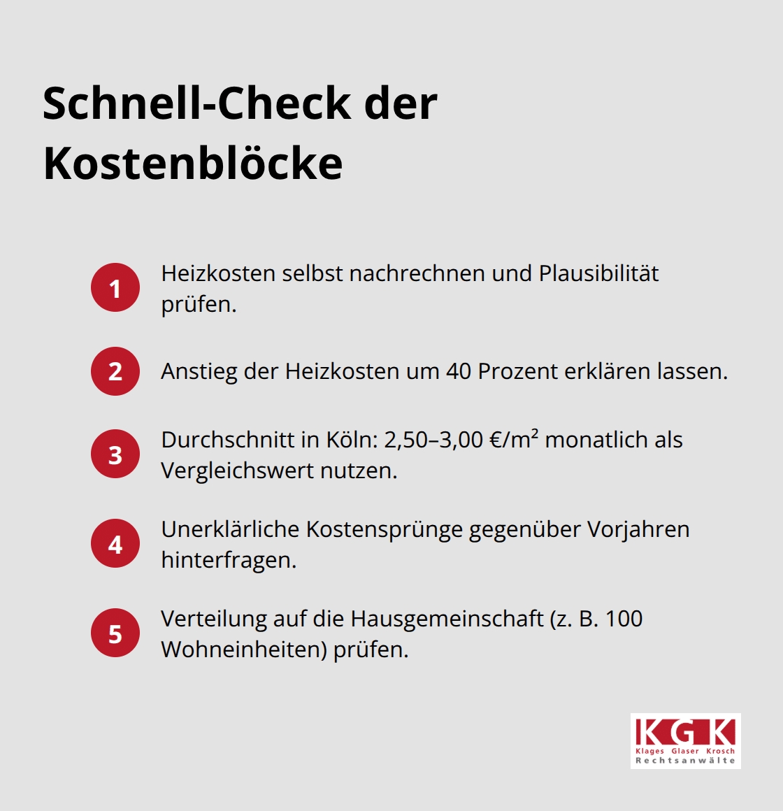 Kompakte Prüfliste für Kostenblöcke in der Nebenkostenabrechnung - Nebenkostenabrechnung Prüfen Köln