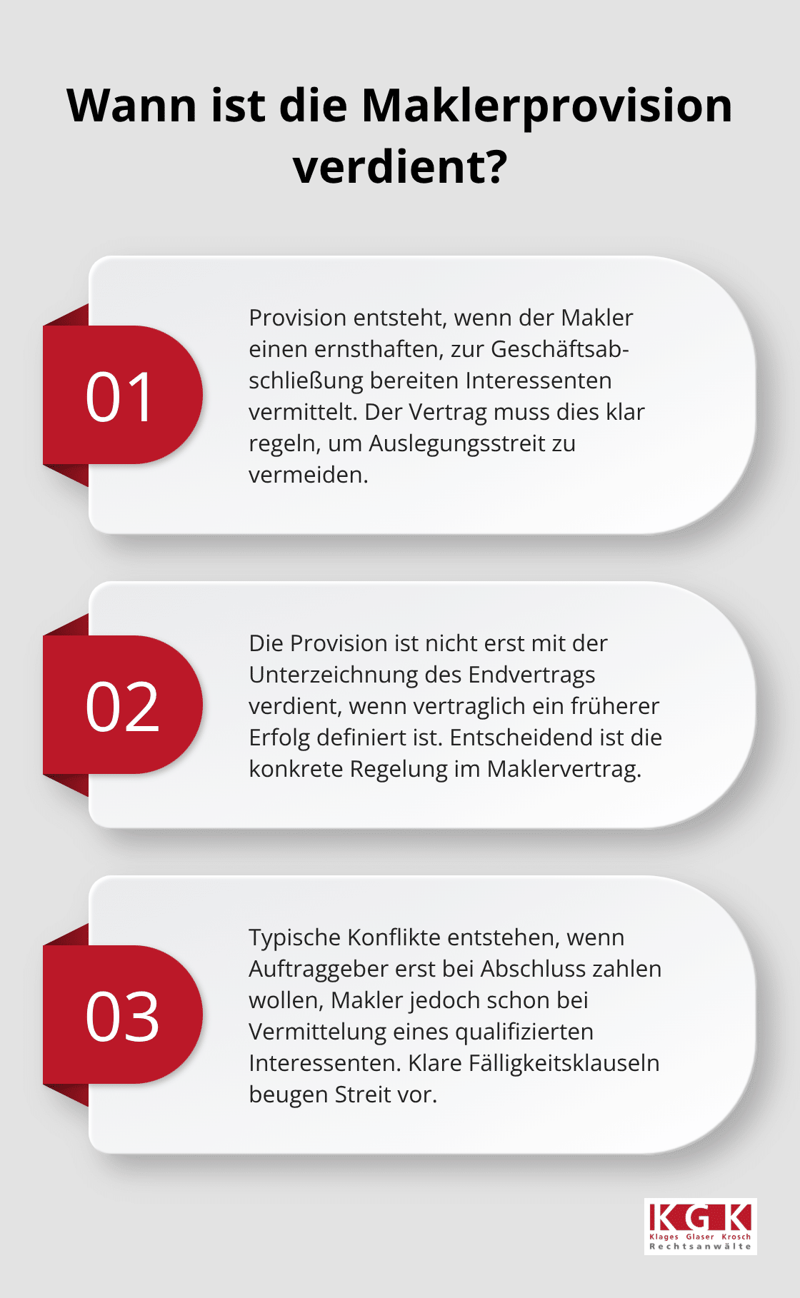 Drei Kernpunkte zur Verdienbarkeit der Maklerprovision nach deutschem Recht. - Provisionsansprüche Maklerrecht Streit