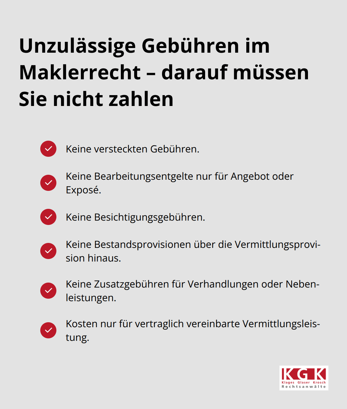 Liste unzulässiger Gebührenmodelle im Maklerrecht, die Auftraggeber ablehnen dürfen.
