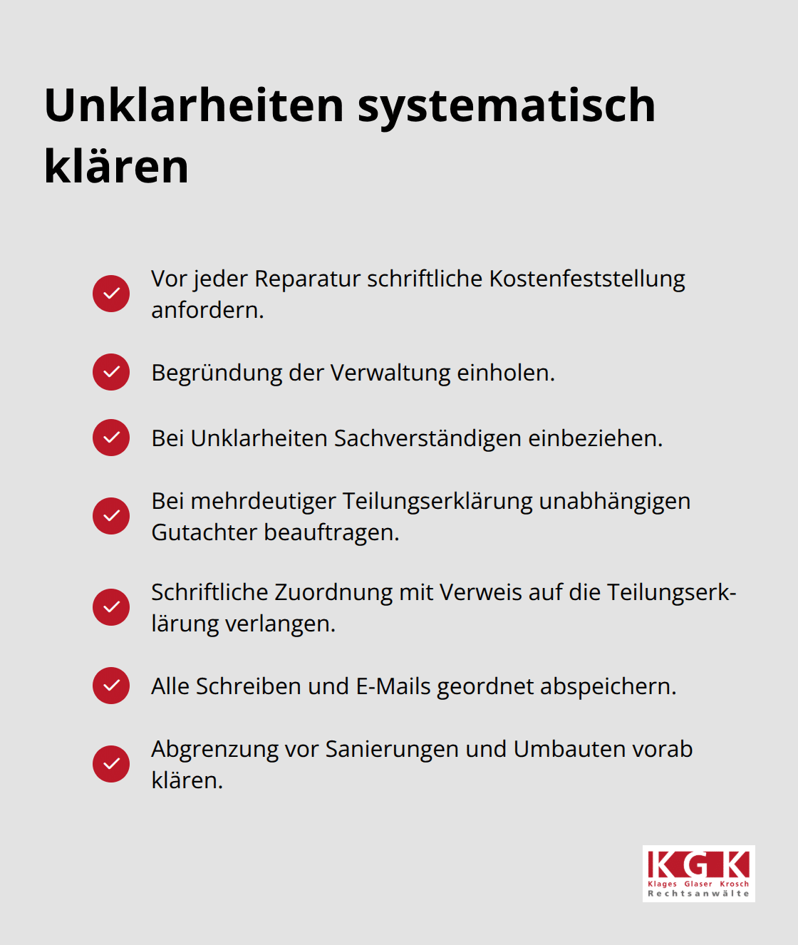 Checkliste zur Dokumentation und sauberen Kostenzuordnung