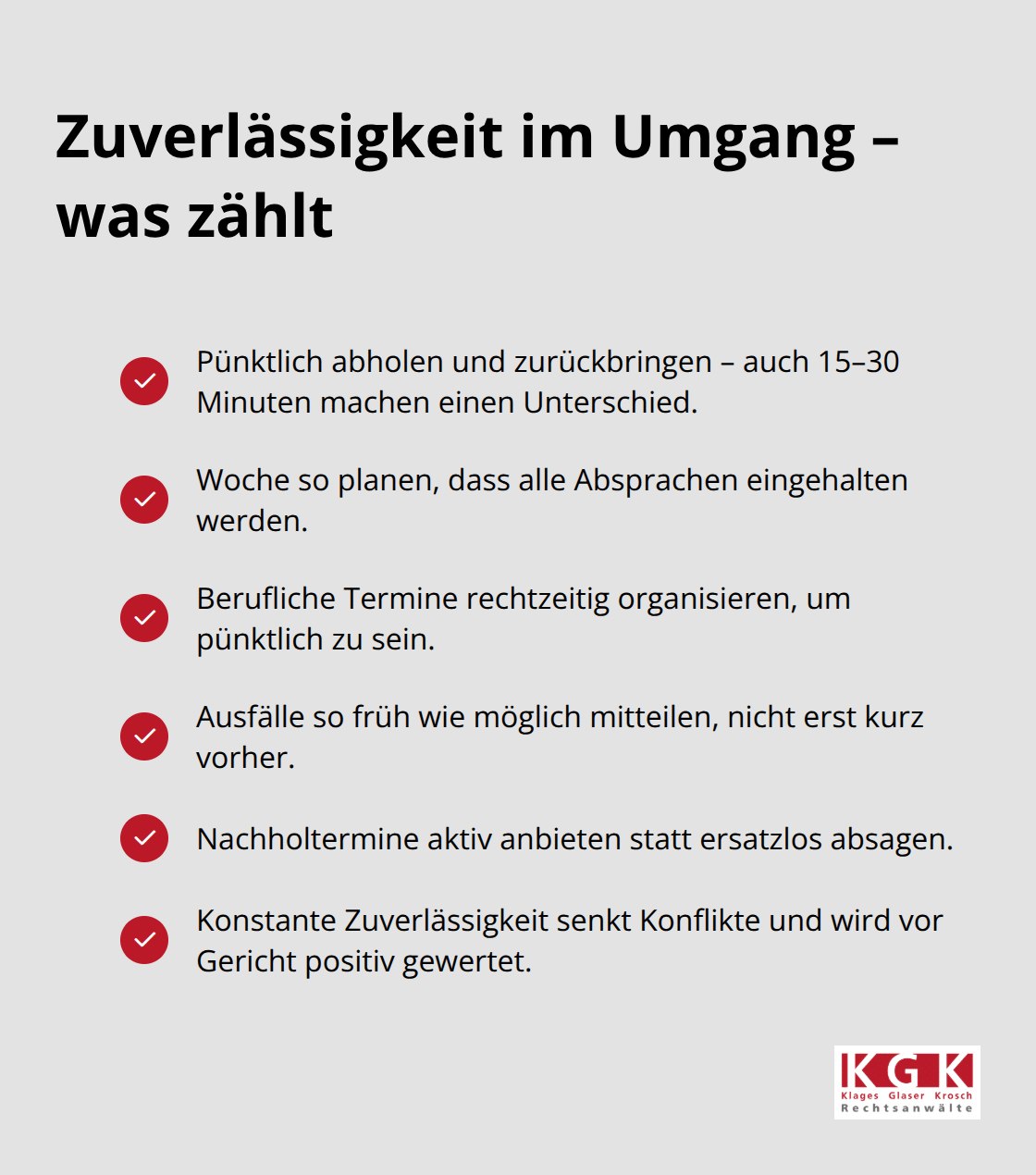 Wesentliche Regeln für pünktlichen und verlässlichen Umgang