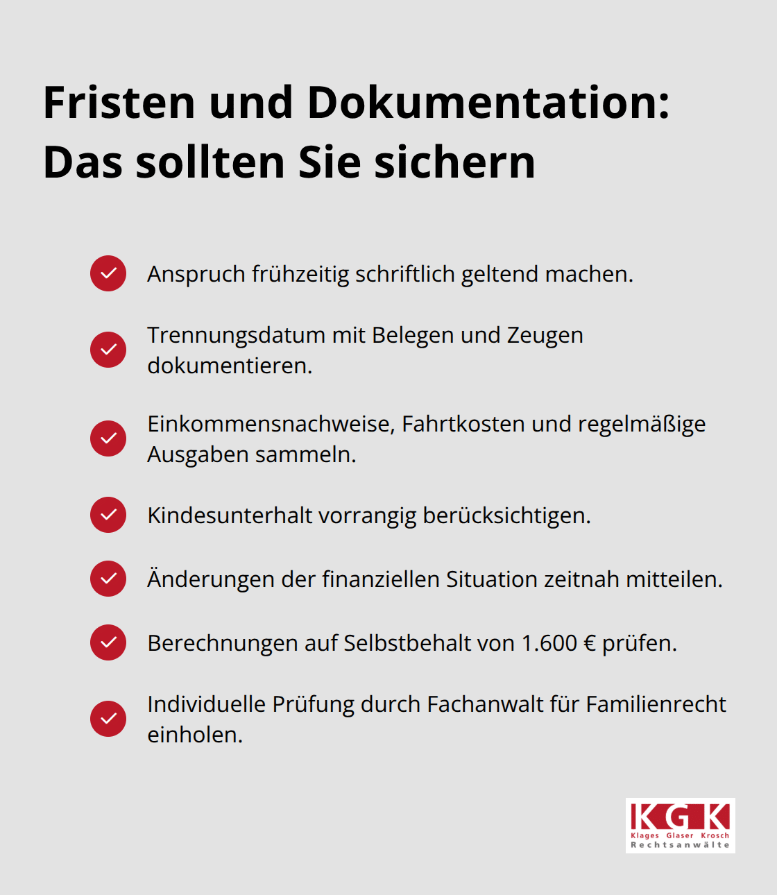 Checkliste zu Fristen, Nachweisen und typischen Fehlern beim Trennungsunterhalt.