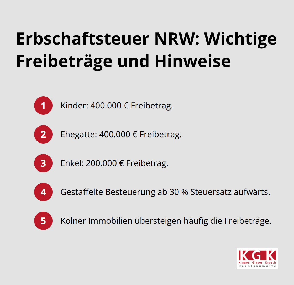 Liste der Freibeträge für Erbschaften in NRW und ein Besteuerungshinweis - Vermächtnis Gestaltung Köln