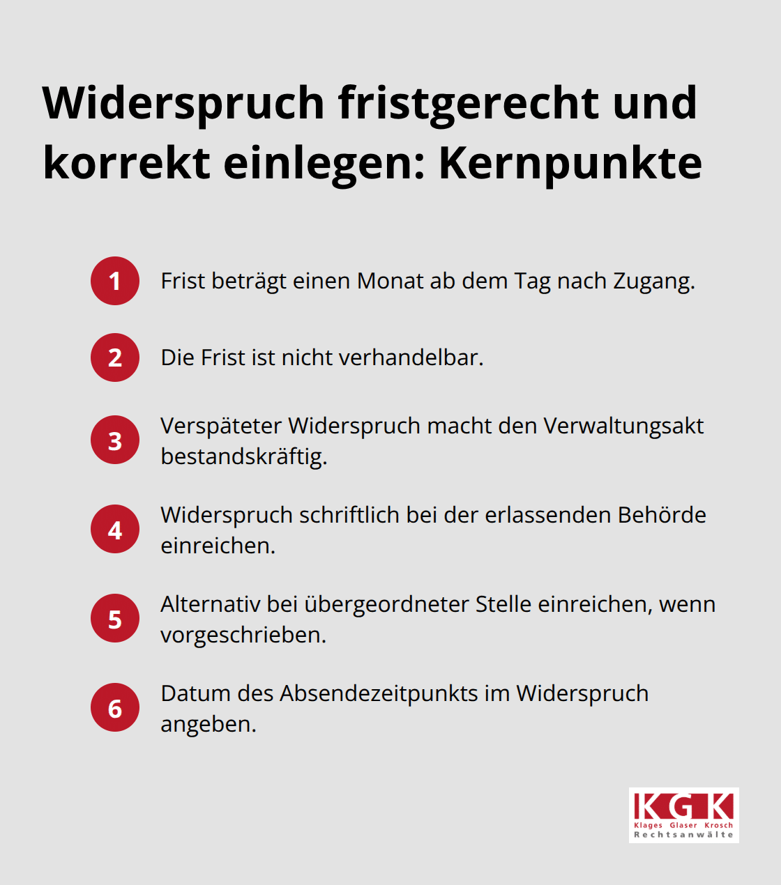 Kompakte Liste mit Kernpunkten zur Widerspruchsfrist und formalen Anforderungen in Deutschland - Verwaltungsakt Widerspruch Beratung