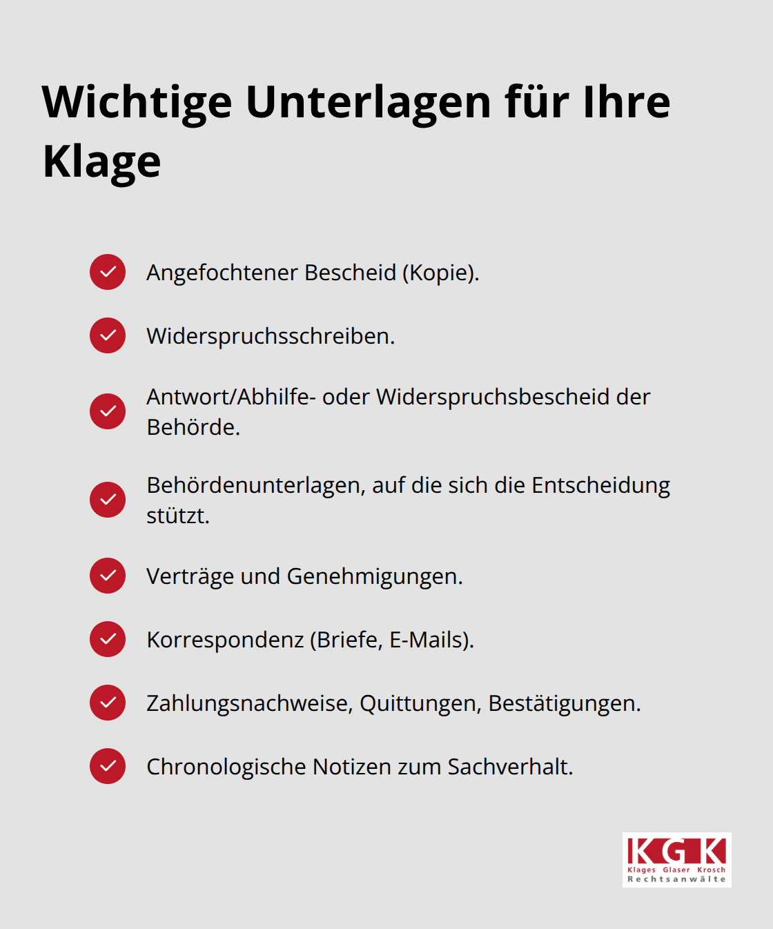 Liste zentraler Dokumente zur Verwaltungsrechtsklage - Verwaltungsrecht Klage Vorgehen