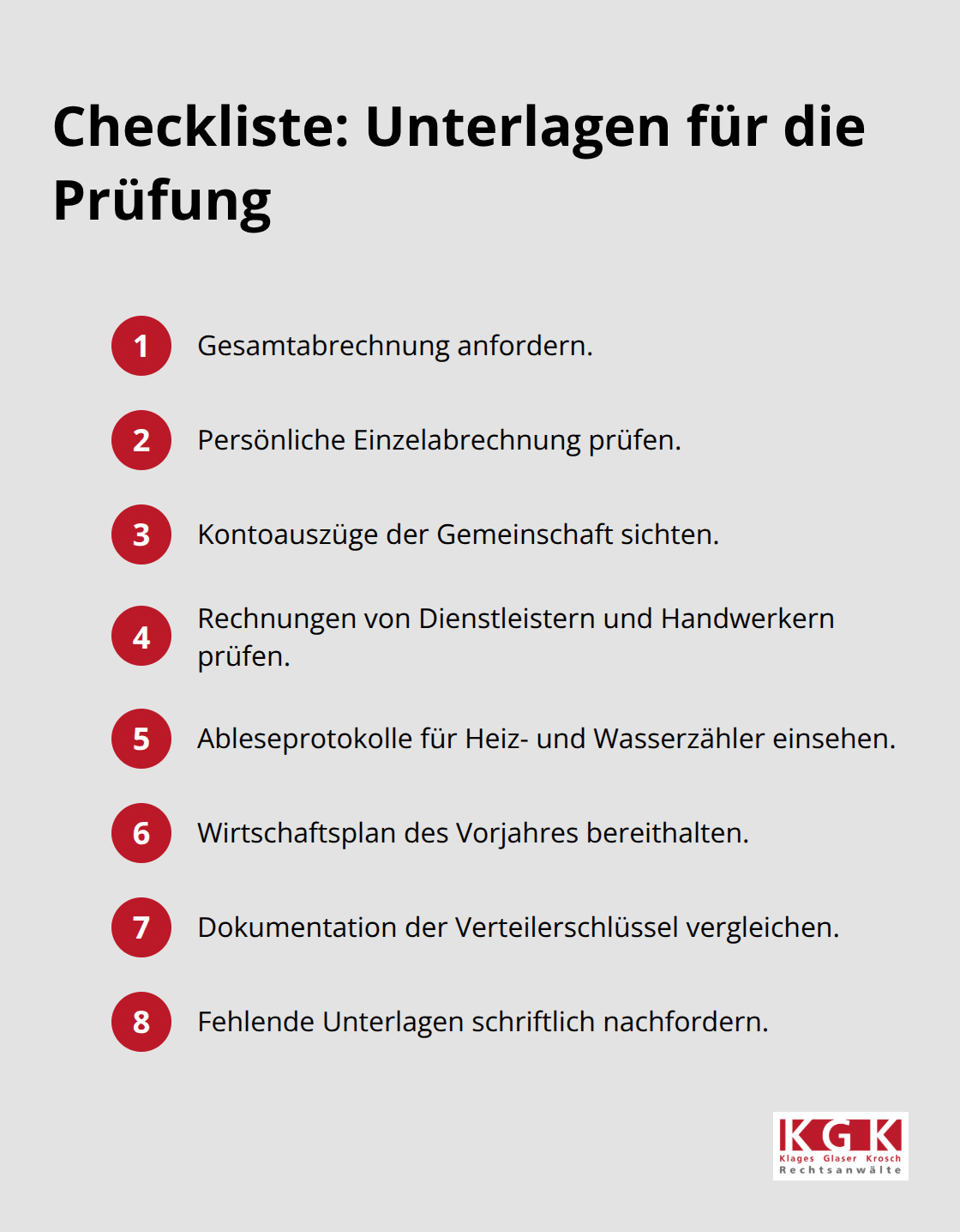 Liste der benötigten Dokumente zur Prüfung der WEG-Abrechnung