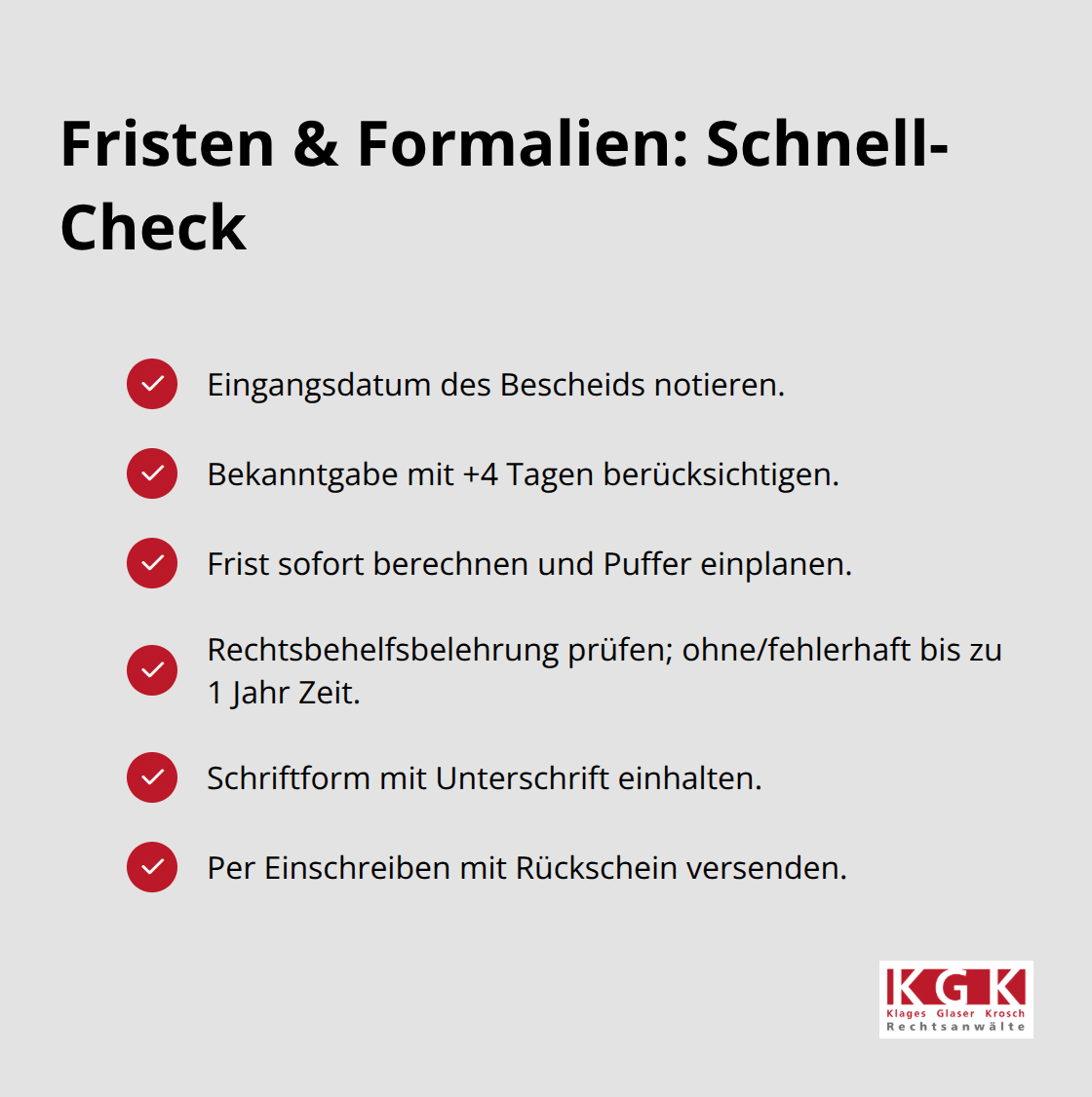 Checkliste für einen frist- und formgerechten Widerspruch