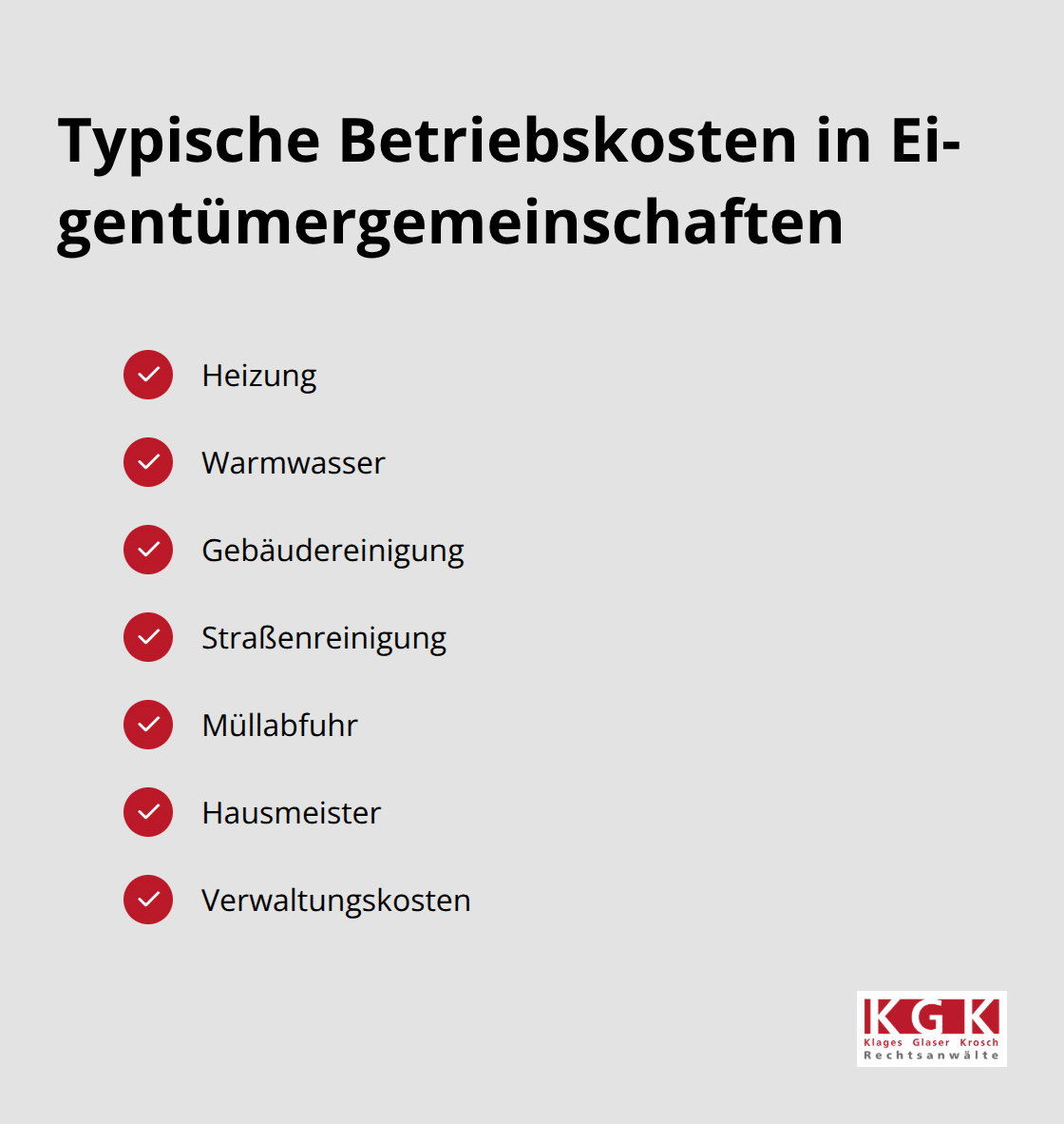 Liste typischer umlagefähiger Betriebskosten in Köln